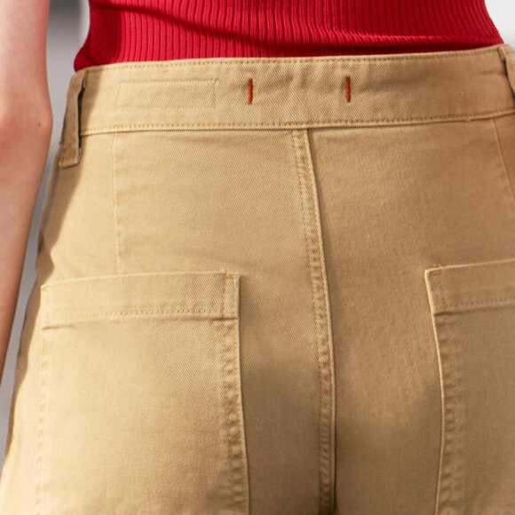 Women's Zara Asymmetrical Waist Crossover Chino Trousers Tan Size S - Picture 4 of 7